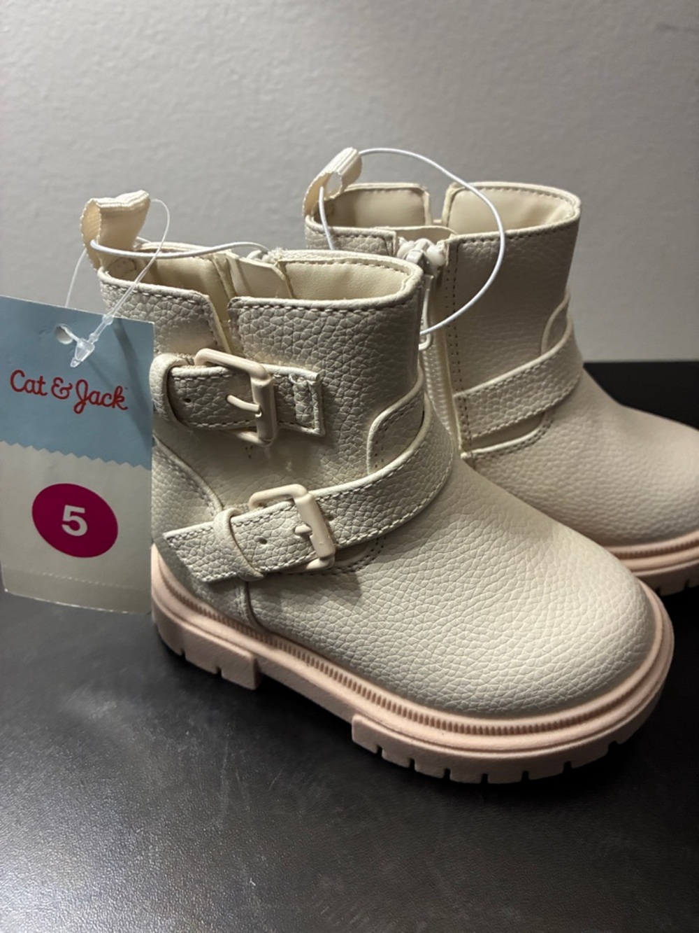 Cat & Jack Cream Pink-Trim Girls Ankle Boots